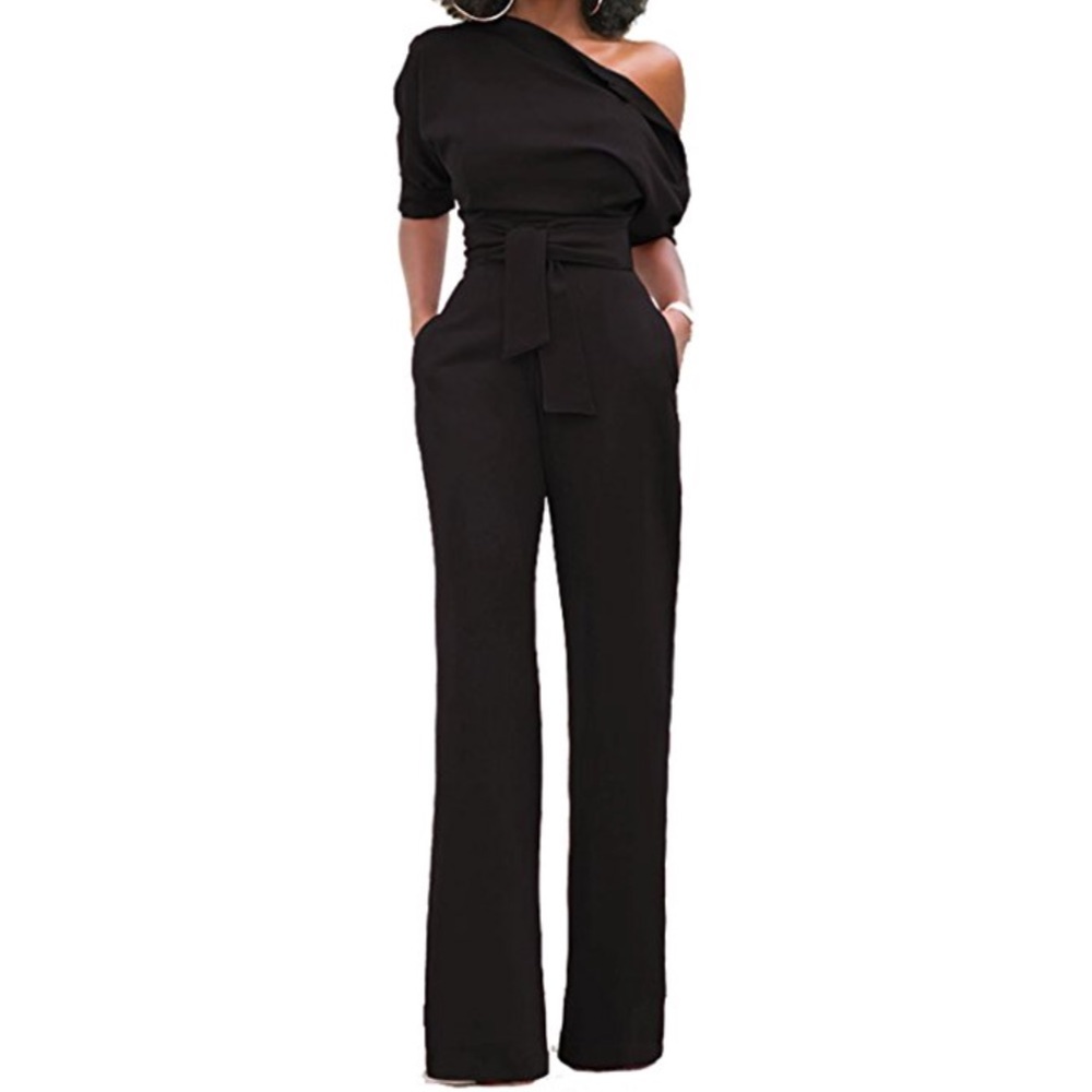One shoulder long romper / jumpsuit